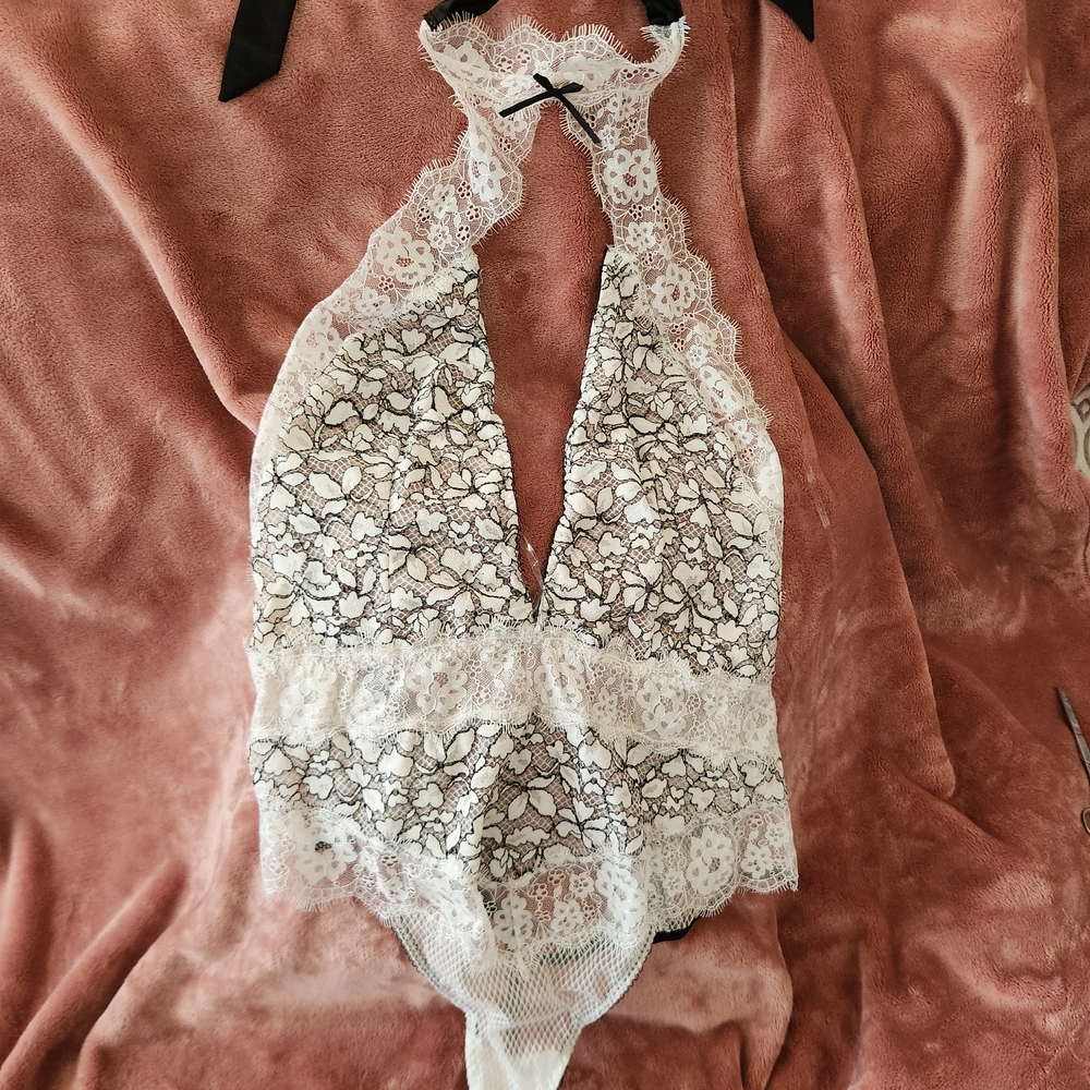 Victoria's Secret Black and White Lace Bodysuit